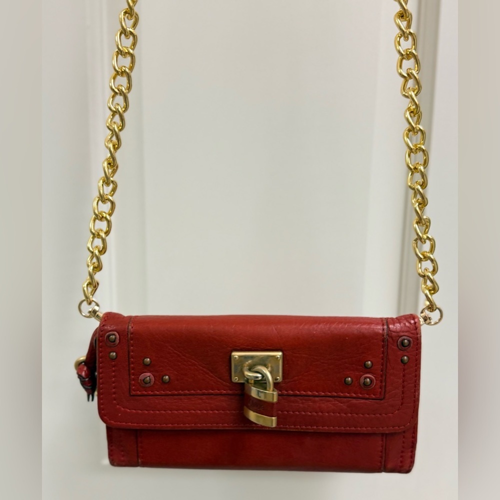 CHLOE Y2K Vintage Paddington Red Leather Bi-Fold Long Wallet W/ Added Crossbody